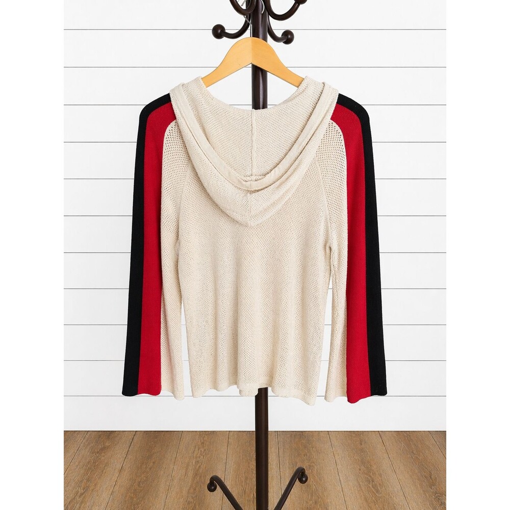 INC International Concepts Women Cream Mesh Knit Hooded Sweater Top Size S - Picture 2 of 6